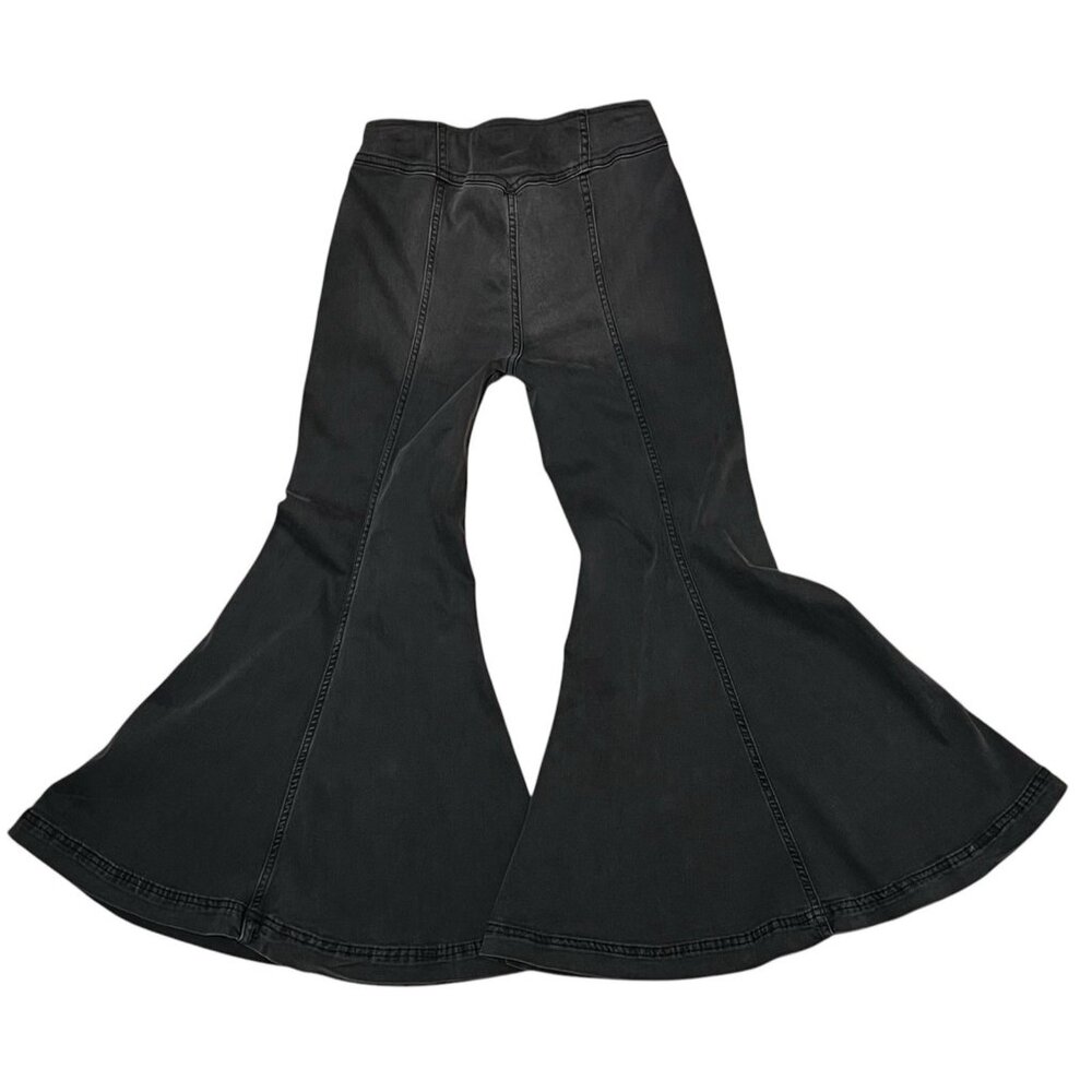 FREE PEOPLE Pants Women 26 Rinse Black Gray Flare Bell Bottom Faded Jean Pull On - Picture 2 of 10